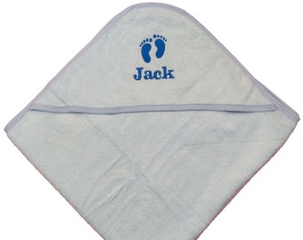 Personalized Baby Hooded Towel: Embroidered Footprints, Cotton Baby Shower Gift