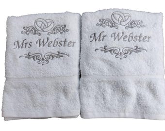 Personalised Embroidered Wedding Towel Set, Anniversary Gift