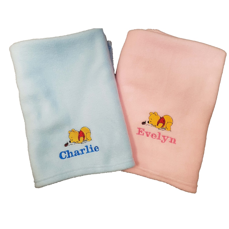 Personalised Winnie the Pooh Baby Blanket, Embroidered Fleece Blanket