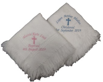 Personalised christening baptism shawl blanket with big cross embroidered in colour of your choice