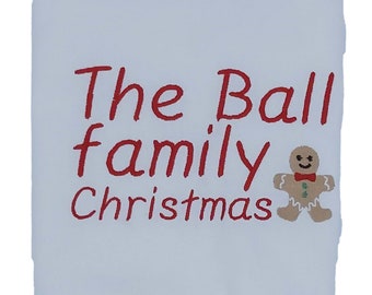Personalised christmas tea towel 100% cotton. Gingerbread man or holly