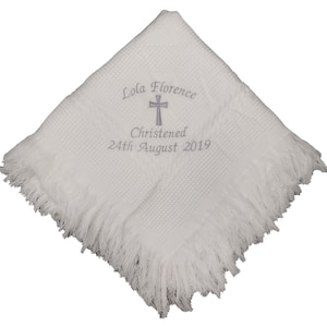 Personalised christening baptism shawl blanket with big cross embroidered in colour of your choice image 2