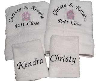 Personalised 4 piece new home towel set embroidered towels 2 hand and 2 face