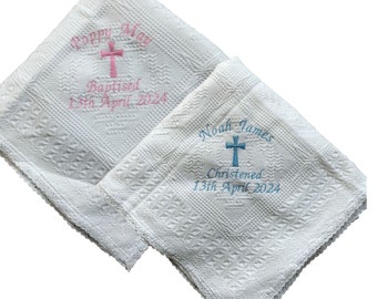 Personalised christening baptism shawl blanket embroidered 100% cotton baby gift keepsake