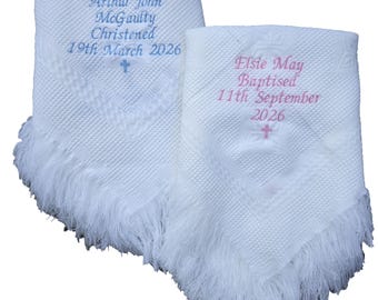 Personalised Christening Shawl Blanket with Embroidered Cross or Heart