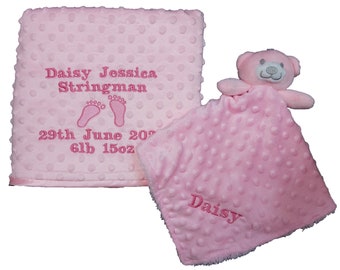 Personalised embroidered dimple baby blanket and comforter gift set baby shower new arrival christening baby shower gift