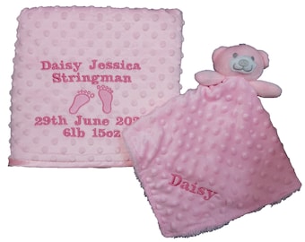 Personalized Embroidered Baby Blanket & Teddy Comforter Gift Set