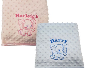 Personalised baby blanket embroidered elephant blanket new baby gift for boy girl neutral luxury bubble blanket keepsake bespoke gift