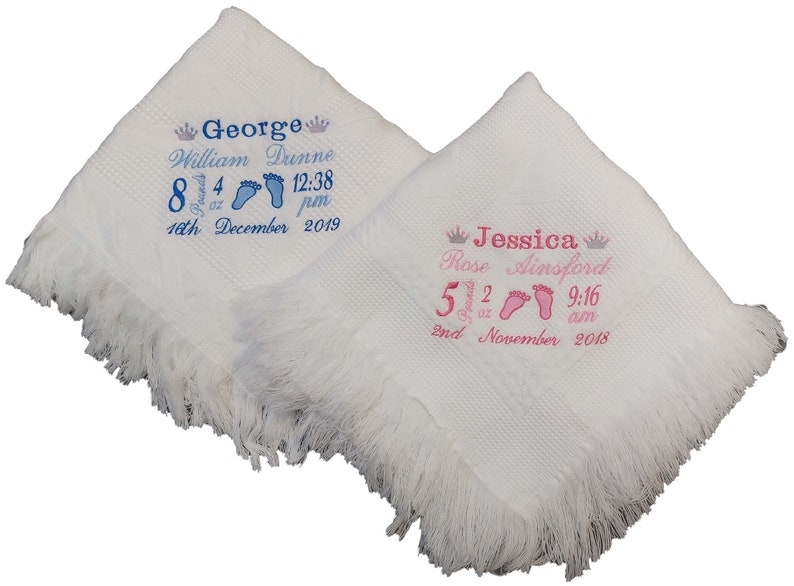 Personalised Baby Shawl Blanket Embroidered With Babies Birth Etsy UK