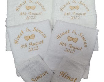 Personalised Embroidered Wedding Towel Set: 6-Piece Anniversary Gift