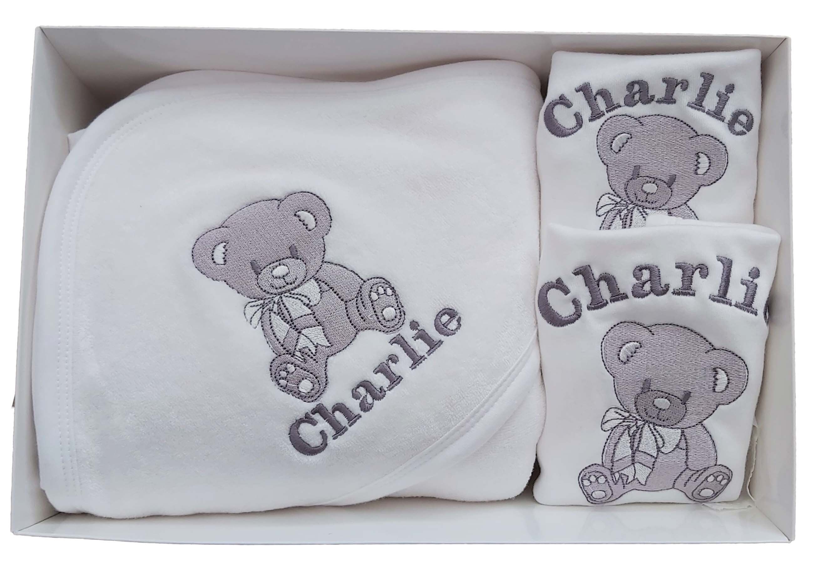 Personalized Baby Gift Set, Embroidered Teddy Bear, Hooded Towel & Bib ...