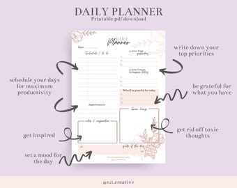 Daily Planner | Productivity Planner | To Do List | Daily Agenda | Instant Digital Download | A4, A5, B5
