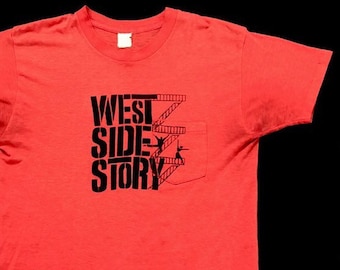 Années 70 WEST SIDE STORY film t shirt moyen poly mélange fait aux états-unis 60s années 70 théâtre broadway shakespeare new york city musical sharks jets nyc