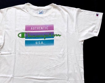 90s CHAMPION t shirt xl made in usa vintage champion logo sportswear épeler motocross kawasaki promo athlétisme nike starter