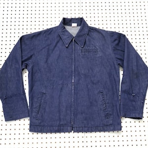 70s denim zip jacket indigo denim union made work jacket