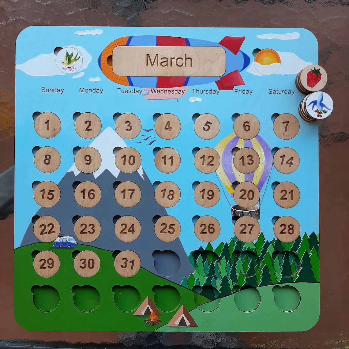 Unique wooden calendar for children Montessori calendar Etsy