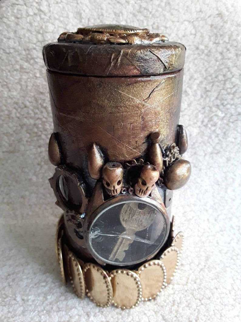 one-of-a-kind. Steampunk trinket canister