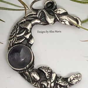 925 Sterling Silber Pilz Mond Amethyst Anhänger