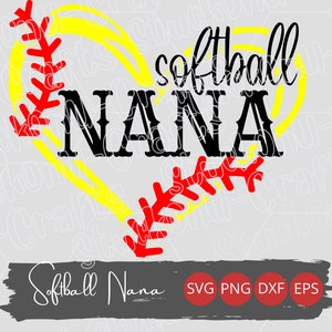 Softball Nana Heart and Laces SVG, Design maglietta da softball da donna, Design maglietta da Little League per famiglie