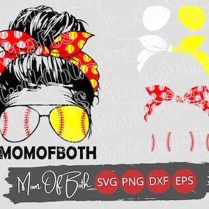 Messy Bun Mom of Both Design, Softball Mom, Baseball Mom, Mom Life, PNG, Instant Digital Download