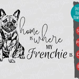 Zuhause ist, wo mein Frenchie ist SVG-Design, Frenchie Design Schnittdatei, sofortiger Download, PNG