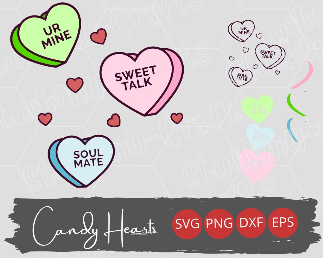 Conversation Hearts SVG Layered Cut File, Valentines Day Hearts, PNG ...