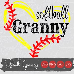 Softball Grandma Heart and Laces SVG, design magliette softball da donna, design magliette Family Little League