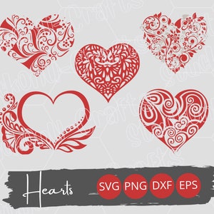 Pacote SVG de corações decorativos, corações do dia dos namorados, downloads instantâneos, designs de camisetas