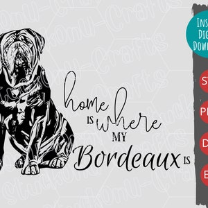 Thuis is waar mijn Bordeaux is SVG-ontwerp, Bordeaux Design Cut-bestand, Instant Download, PNG