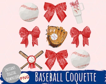 Red Coquette Baseball Bow PNG: Sublimation & DTF Print (Digital Download)