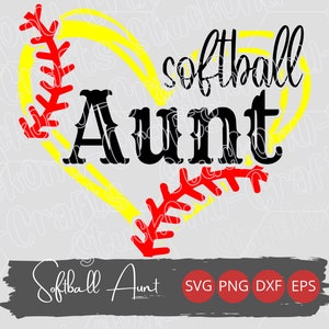 Cuore e lacci per zia softball in formato SVG, design per sublimazione softball femminile, design per maglietta della Little League per famiglie, design regalo per la festa della mamma