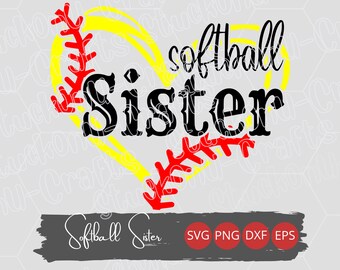 Softball Sister Heart Design, Sibling Little League Shirt (svg, png, dxf, eps)