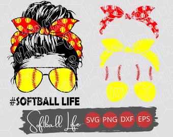 Softball Life Messy Bun Mom SVG: Cut File, Clipart (Digital Download)