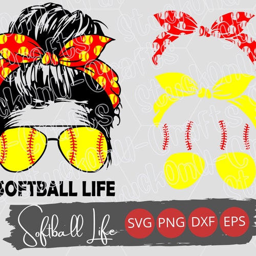 Softball Life Messy Bun Mom SVG: Cut File, Clipart (Digital Download)