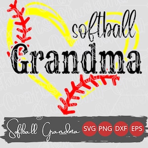 Cuore e lacci della nonna da softball in formato SVG, design per sublimazione di softball femminile, design per maglietta della Little League per famiglie, design per la festa della mamma