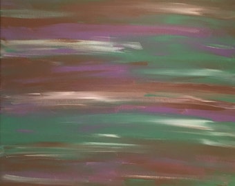 34 - Teal, green, purple & brown, original, abstract acrylic painting, 16x20