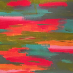 24 - Pink, green & orange, abstract acrylic painting, 16x20