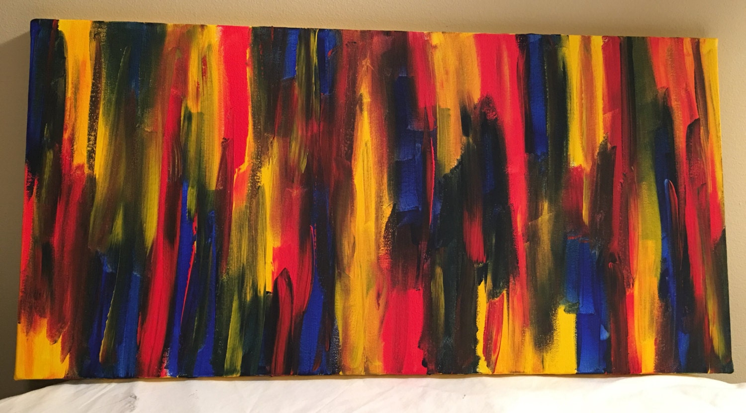 28 Red, Blue & Yellow, Abstract Acrylic Painting, 12x24 Etsy