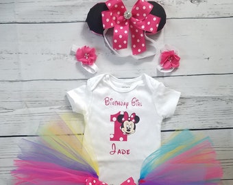 Personalized Minnie Mouse Birthday Tutu Outfit With Minnie Mouse Ears