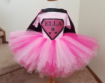 Aangepaste gepersonaliseerde superheld Tutu, Cape, en shirt in je kleuren