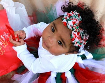 Red, Green, and White Tutu Headband Set