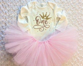 Pink and Gold Princess Baby's First Birthday Tutu Set