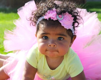 Pop de tutú rosa y diadema set, tamaño 12 - 24 meses