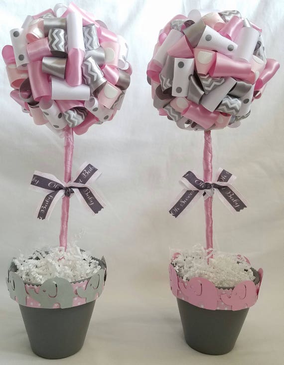 Pink Elephant Themed Topiary Decorations For Baby Shower Or Etsy