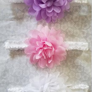 Lila, rosa und weißen großen Chiffon Flower Stirnbänder