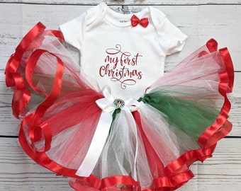 My First Christmas Red, White and Green Christmas Tutu Outfit