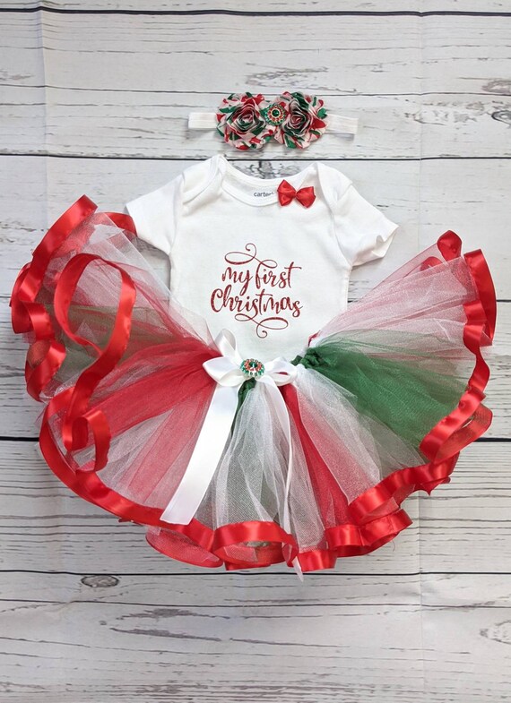 my first christmas tutu dress My 1st Christmas Romper Dress