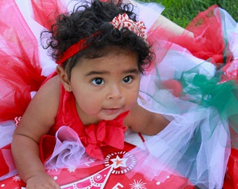 Red and White Tutu Headband Set