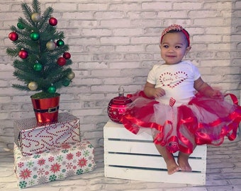 Candy Cane Cutie traje de tutú de Navidad rojo y blanco
