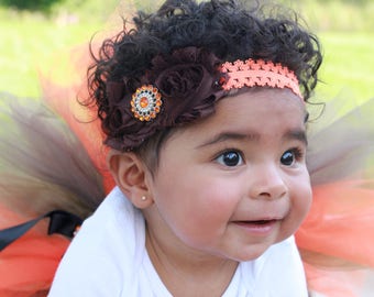 Gold, Brown, and Orange Tutu Bow Headband Sets